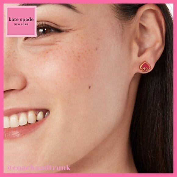 KATE SPADE Bright Rose Enamel Studs Gold Signature Spade Dust Bag Included NWT - Picture 7 of 7